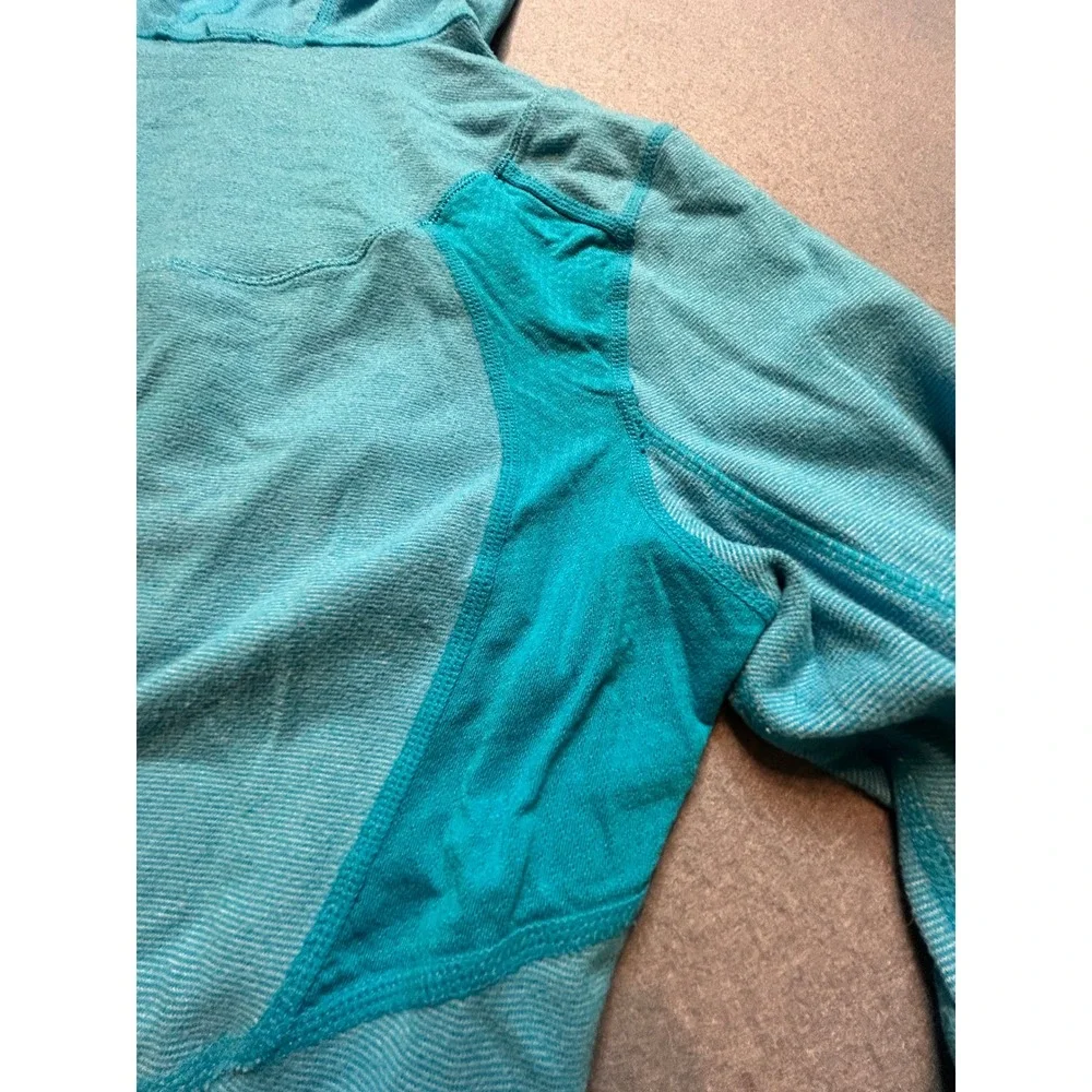 Lululemon Turquoise Blue Ruched Half Zip Hoodie Long Sleeve Thumbholes Size 6-53
